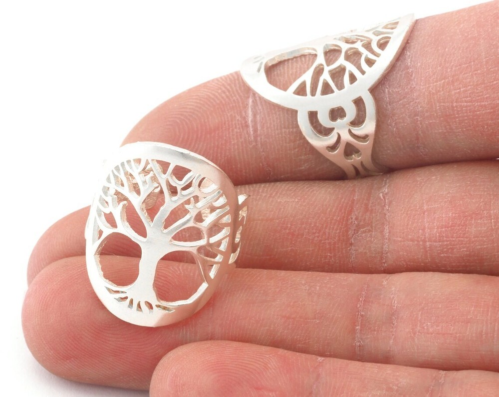 Tree oval statement adjustable ring Shiny Silver Plated brass 5-8US size 4339