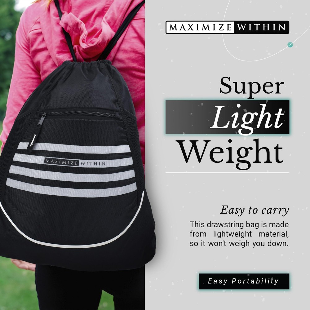 Maximize Within Durable Water-Resistant Drawstring Sackpack – Large, Black