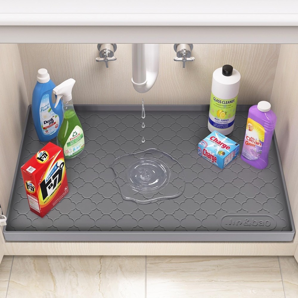 Waterproof Under Sink Mat 34" x 22", Thick Silicone Mat Cabinet Protector for...