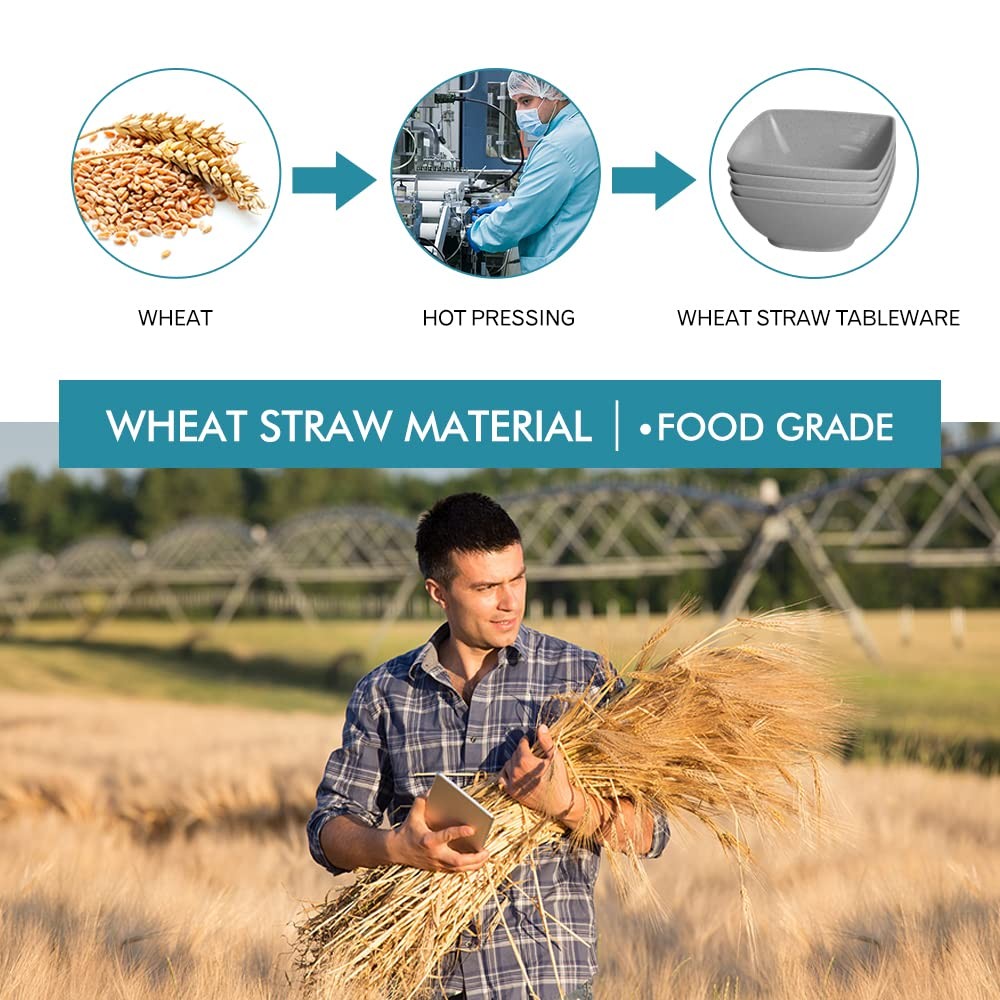 24-piece Plastic Wheat Straw Square Dinnerware Sets,for 6, Unbreakable Dinner...