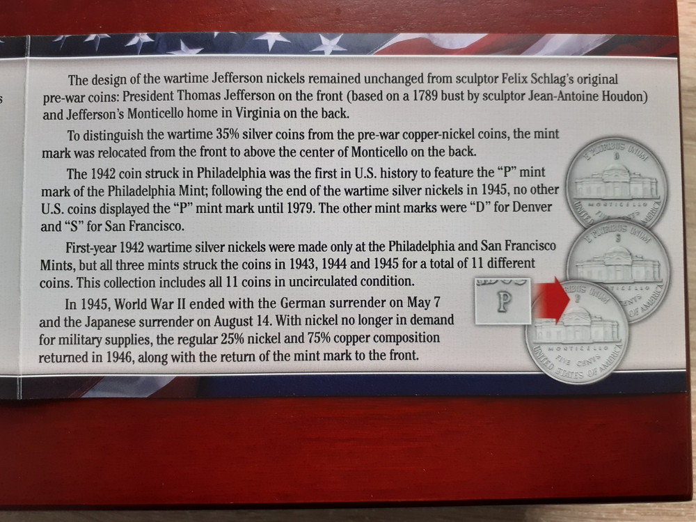 Complete WWII Uncirculated Silver Nickel Collection.