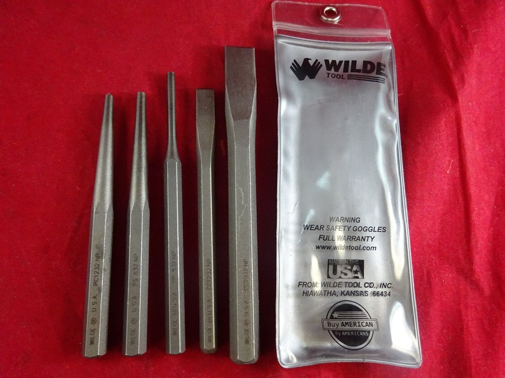 Wilde Tool K5  USA MADE 5pc Punch & Chisel Set Professional High Carbon Steel