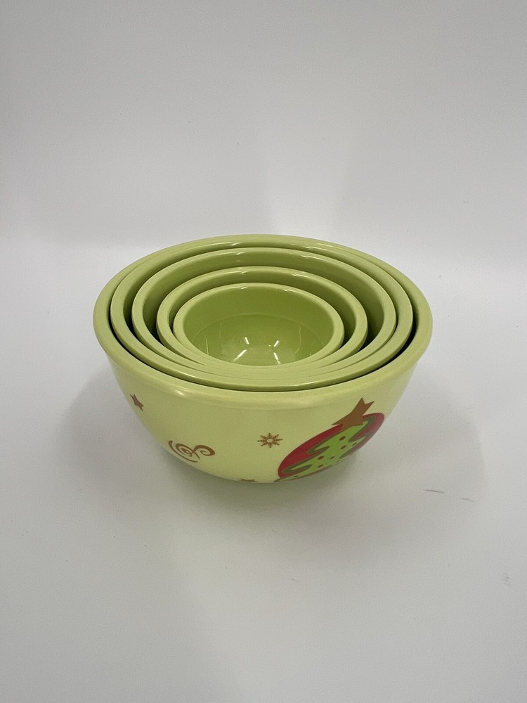 5 pc set green Melamine Measuring Cups Christmas Tree measures 1/8 c - 2 c EUC