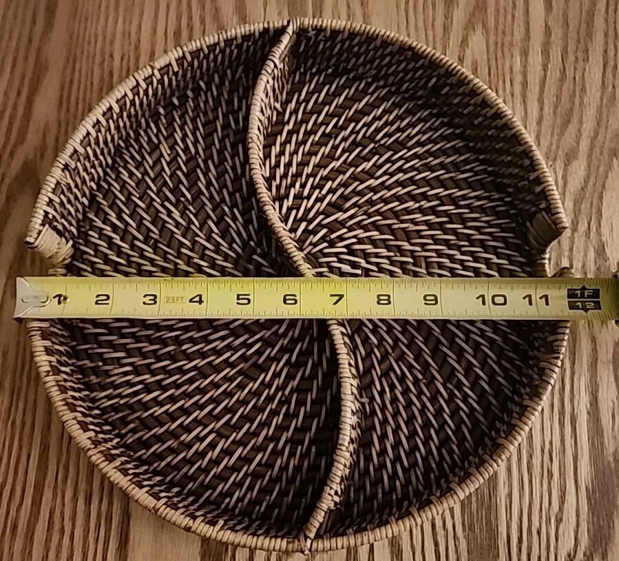 Round Rattan Wicker Tray Basket Decor Boho Chic Divided 12"