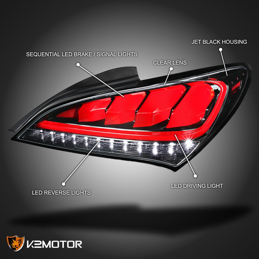 Jet Black Fits 2010-2016 Hyundai Genesis Coupe 2Dr LED Sequential Tail Lights