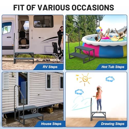 RV Steps Spa Steps with Handrail - 2 Step Hot Tub Steps 2 Steps with 1 Handrail