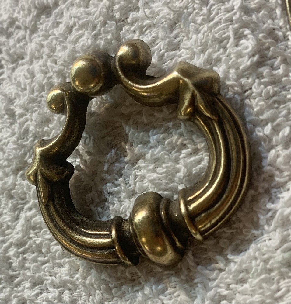 Brass Mid Century Modern French Provincial Cabinet Drop Ring Drawer Pull Handle
