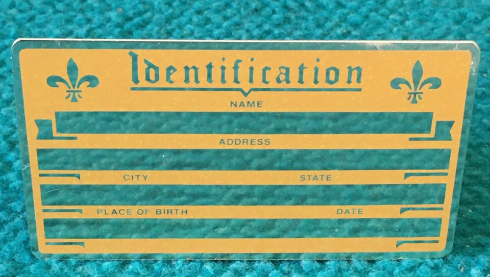 Vintage : BLANK METAL "Identification" ID CARD : ENGRAVABLE with FLEUR-DE-LIS