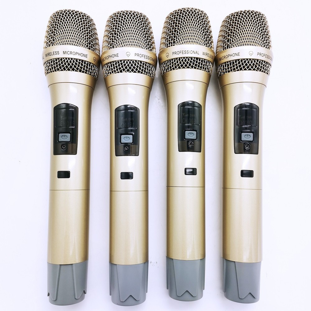 4 Channel UHF Pro Audio Wireless Microphone System 4 Handheld Metal Dynamic Mic