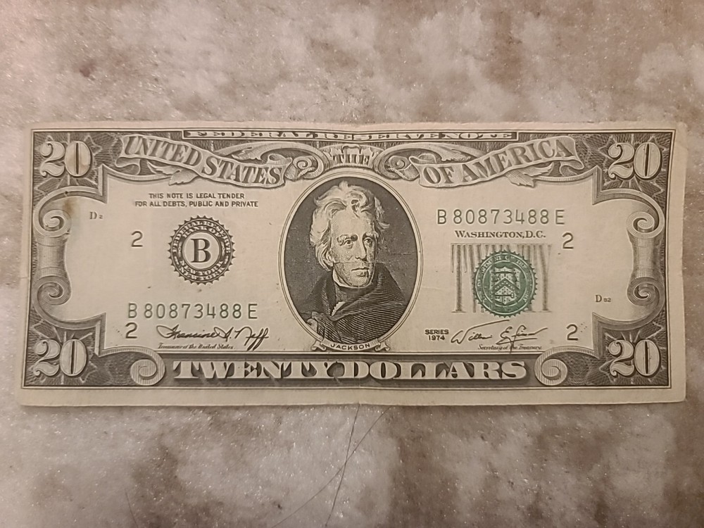 1974 $20 OFFSET/MISALIGNED ERROR FEDERAL RESERVE NOTE