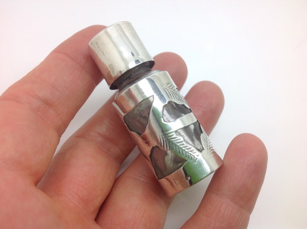 STERLING SILVER SMALL GLASS AND SILVER PERFUME BOTTLE HANDCRAFTED