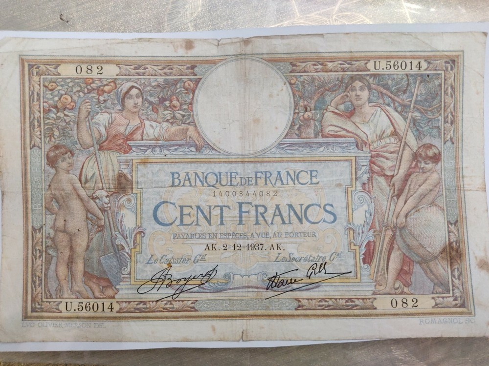 1937 French 100 Franc Banknote