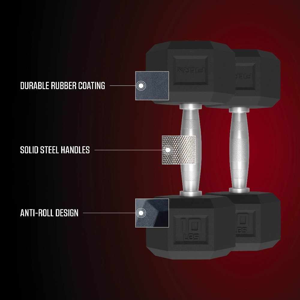 10lbs Rubber Hex Dumbbell Set – Solid Steel Handles, Durable Rubber Coating