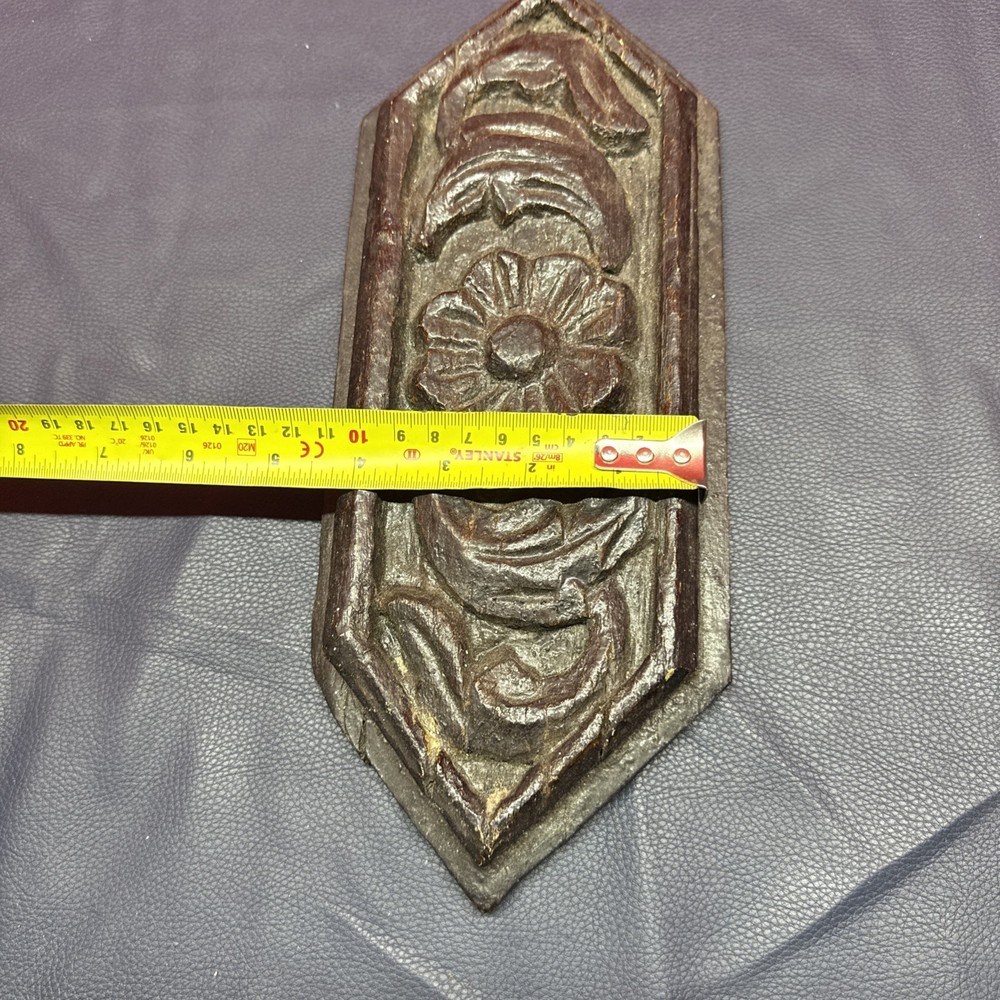 Very Old craved wood panel plaque ,