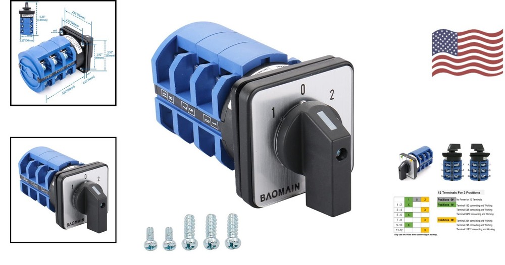 3-Position Rotary Switch - 660V 63A Panel Mount with Reliable Touch Control