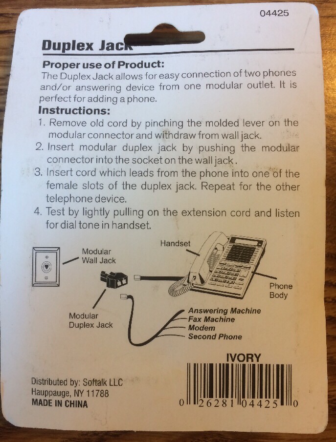 Softalk Telephone Duplex Jack Ivory 04425