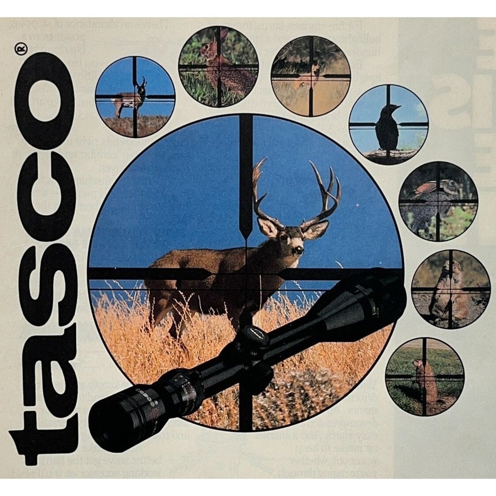 Tasco Trajectory Scopes Vintage Print Ad 80s Range Finding Hunting