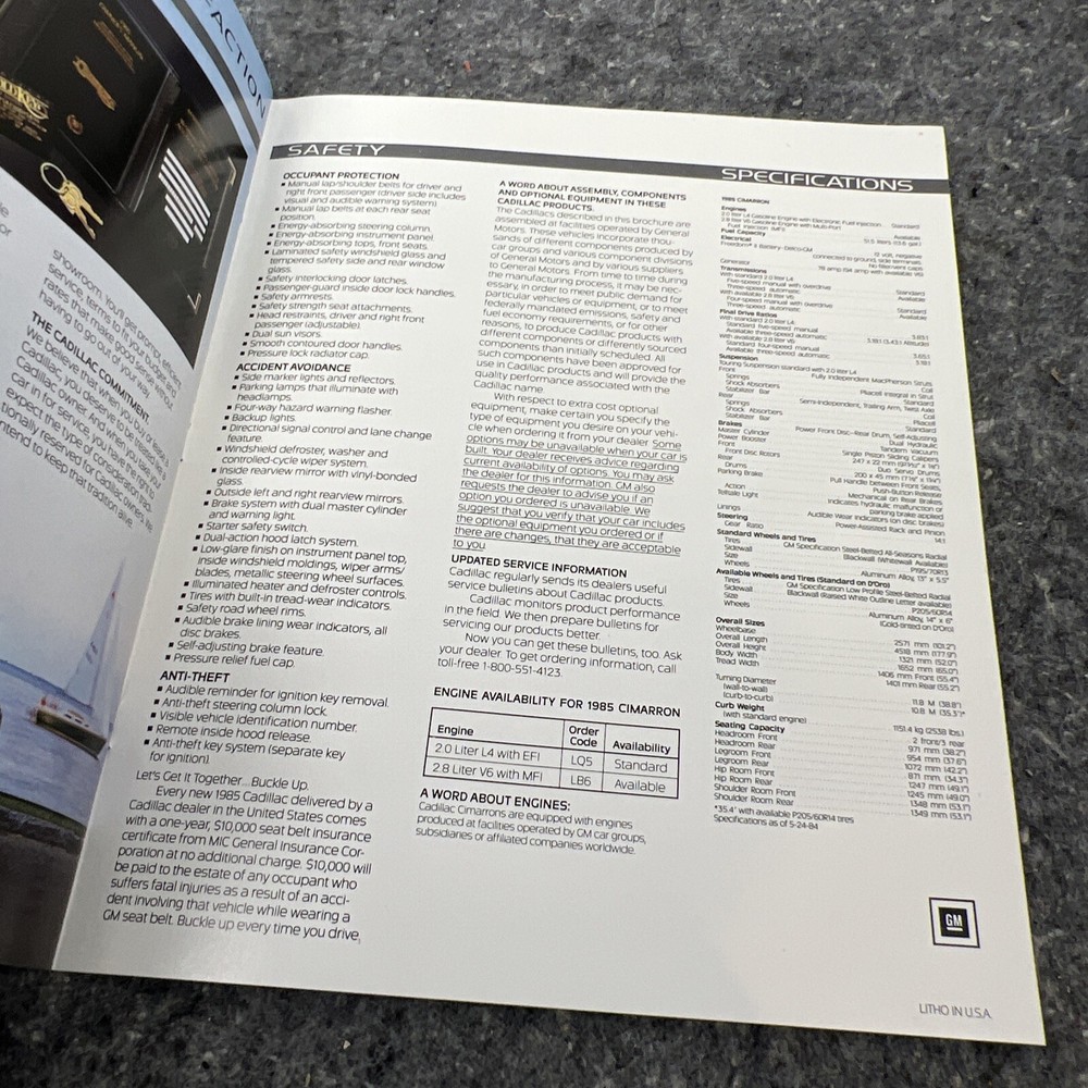 Original 1985 Cadillac Cimarron Sales Brochure 85