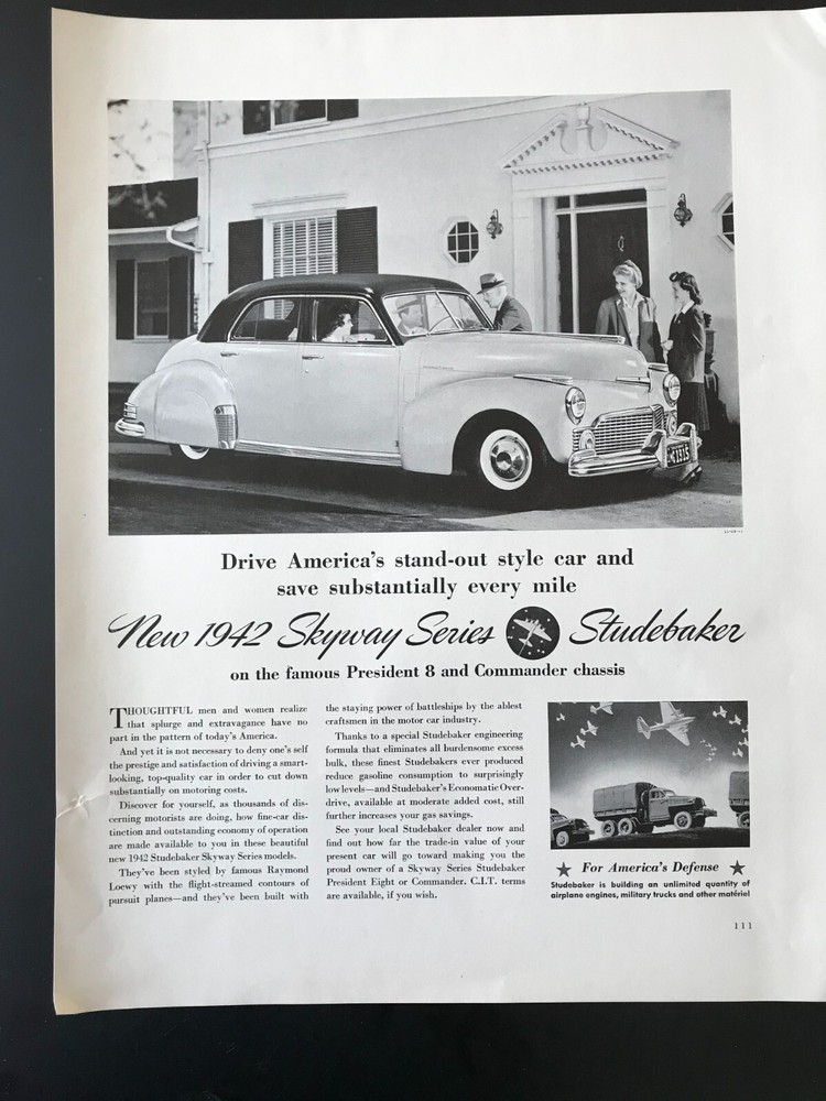 Studebaker 1942 Car Company   WWII Era Ad