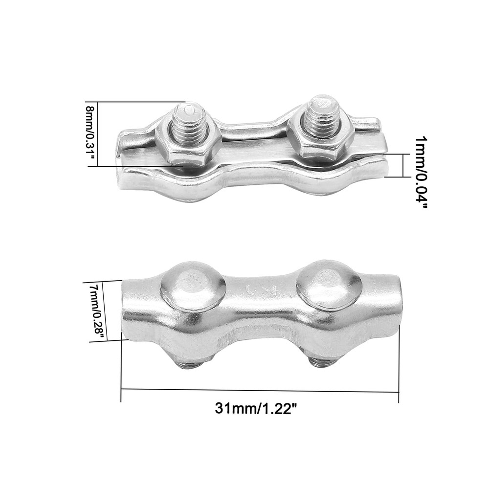 20 Pcs M2 Stainless Steel Duplex Wire Rope Clips, Duplex Double Bolt Cable Cl...