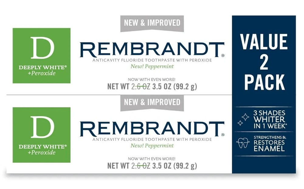 2 Pack Rembrandt Deeply White + Peroxide Whitening Toothpaste, Peppermint Flavor