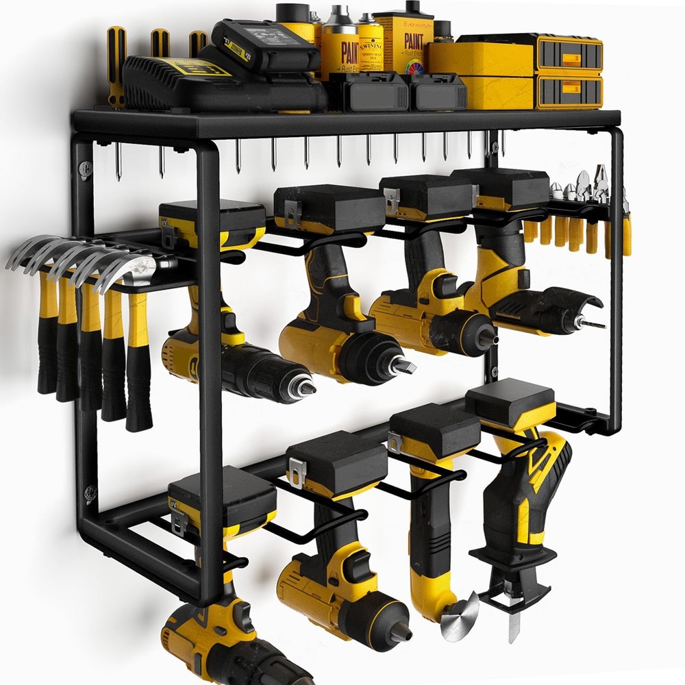 Spampur Tool Organizer - 8 Drill Holders, 3-Layer Heavy Duty Garage Storage