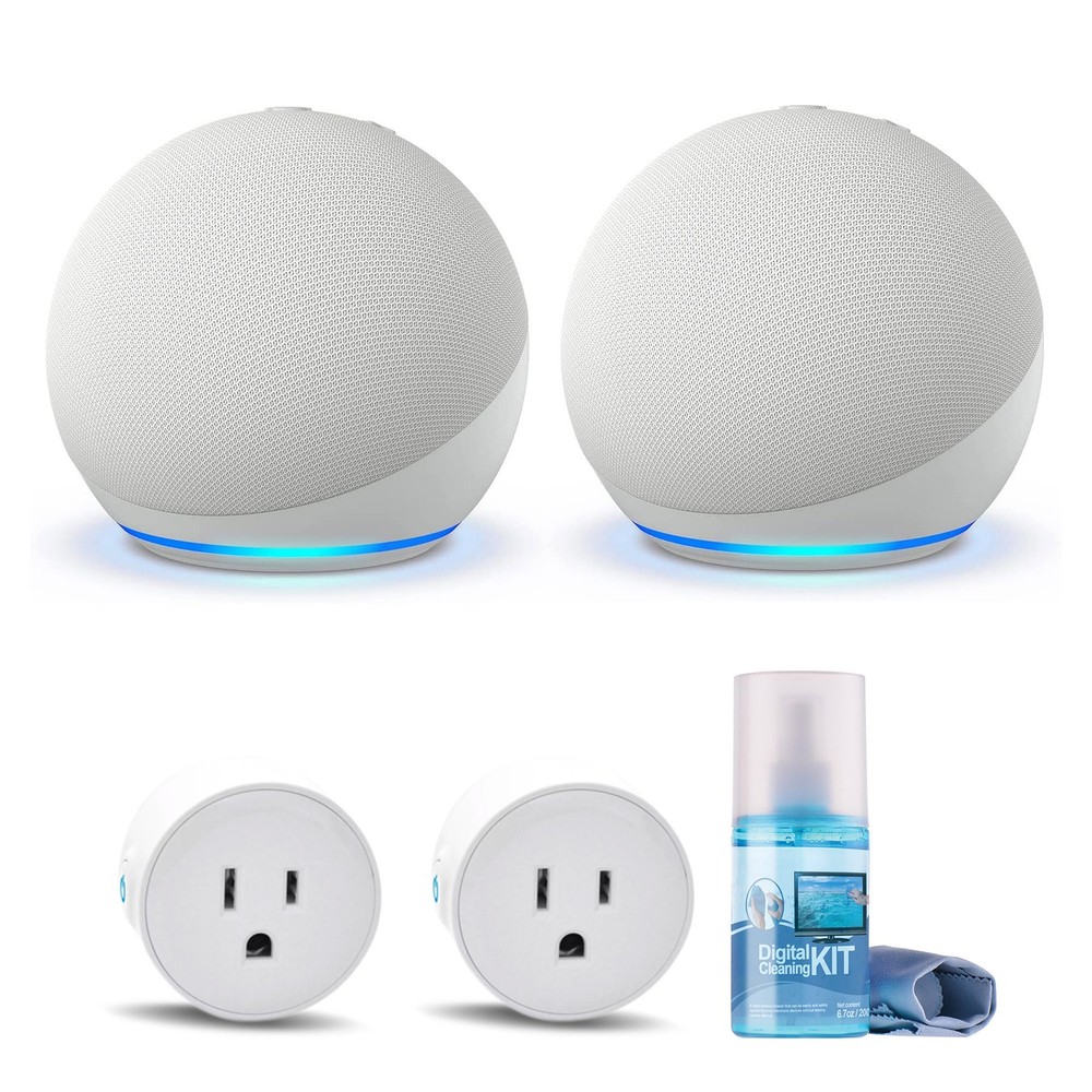2-Pack Amazon Echo Dot (5th Gen, 2022 Release) (Glacier White) with accessories