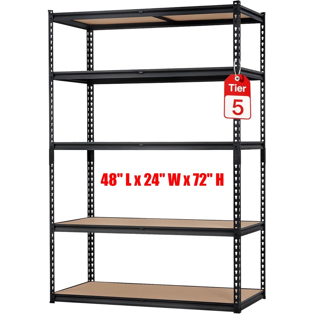 5-Tier Storage Shelving Unit Garage Storage Rack Adjustable 2500 LBS Load