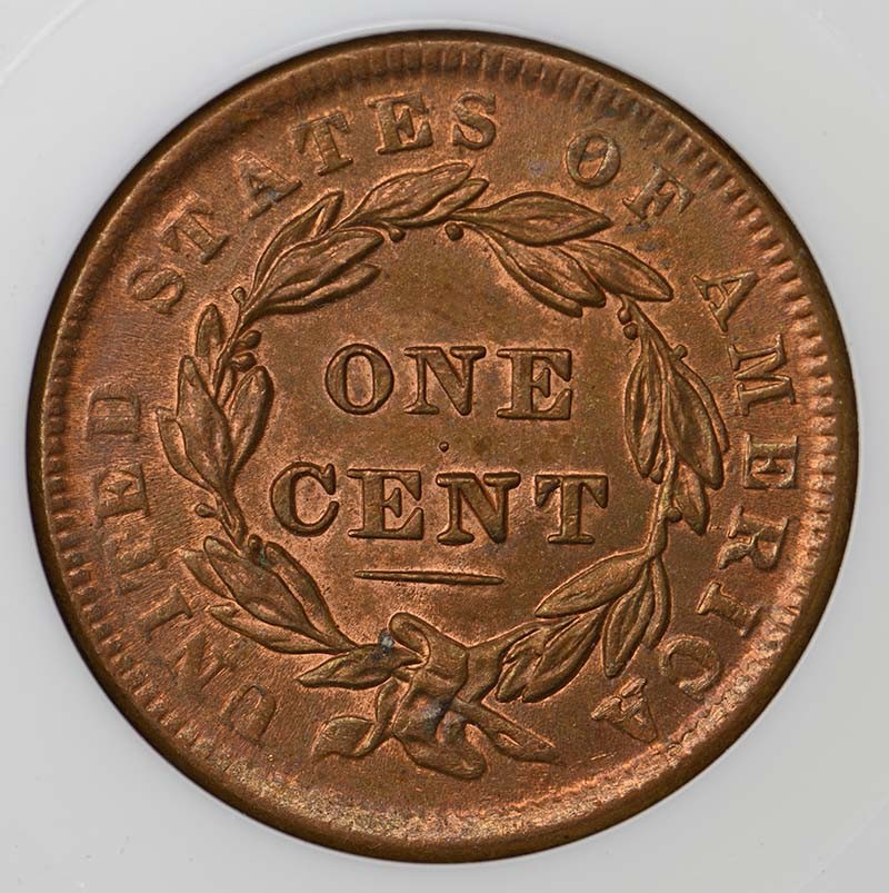 1838 Coronet Cent 1C NGC MS64RD