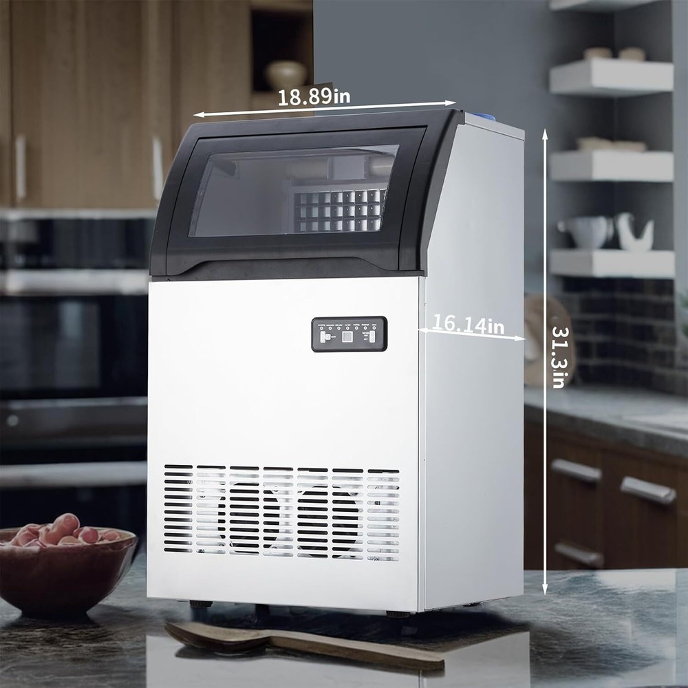 120LBS Commercial Ice Maker Built-in Ice Cube Machine 33Lbs Bin Storage