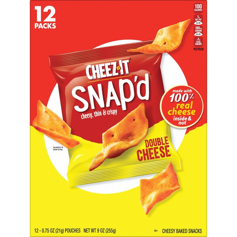 Cheez-It Snap'd Cheese Cracker Chips, Thin Crisps, Double Cheese, 9oz (12 pk)
