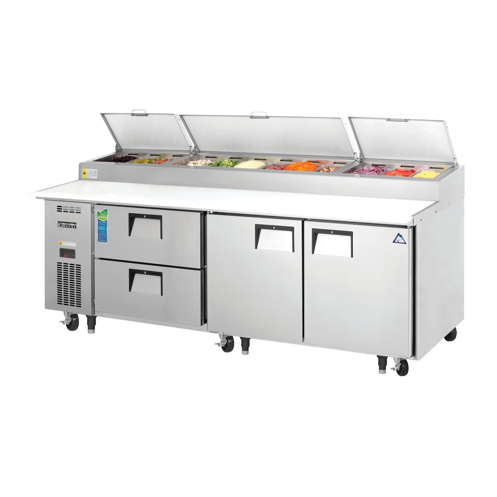 Everest EPPR3-D2 93" Three Section Drawered Pizza Prep Table, 2 Drawer