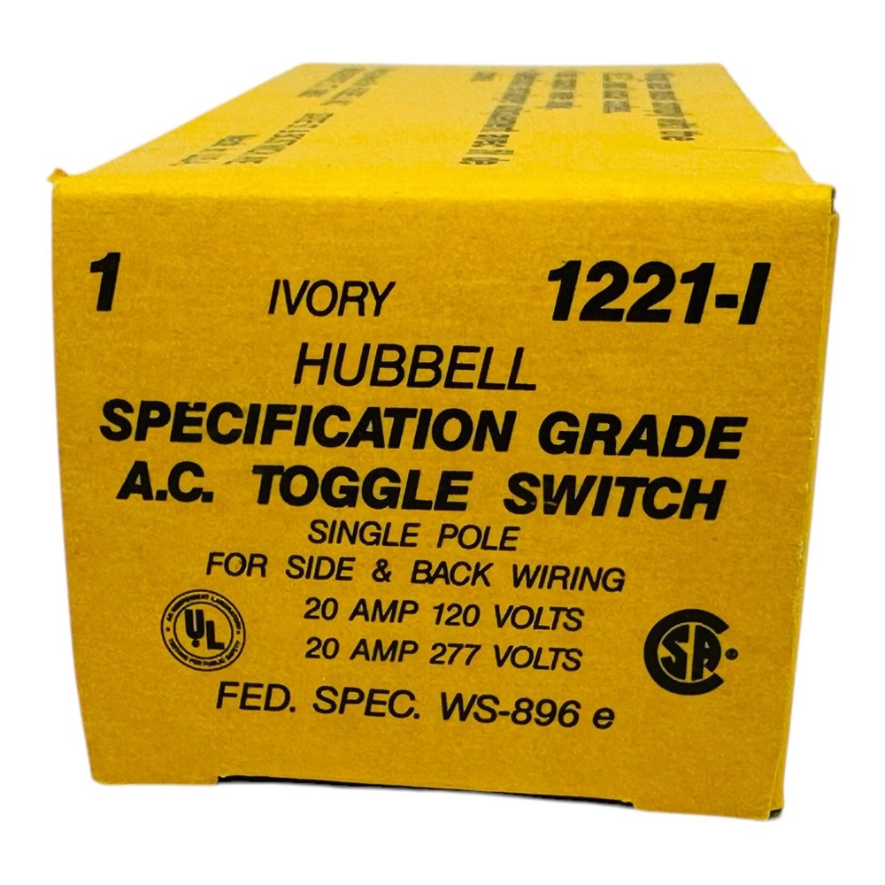 HUBBELL 1221-1 SPECIFICATION GRADE AC TOGGLE SWITCH NEW IN BOX