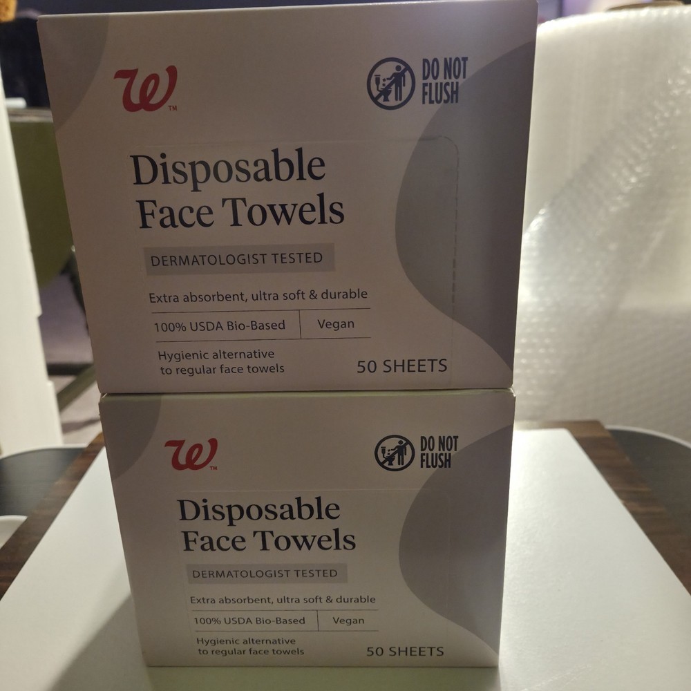 Walgreens Disposable Face Towel bundle 50 Sheets Dermatologist Tested