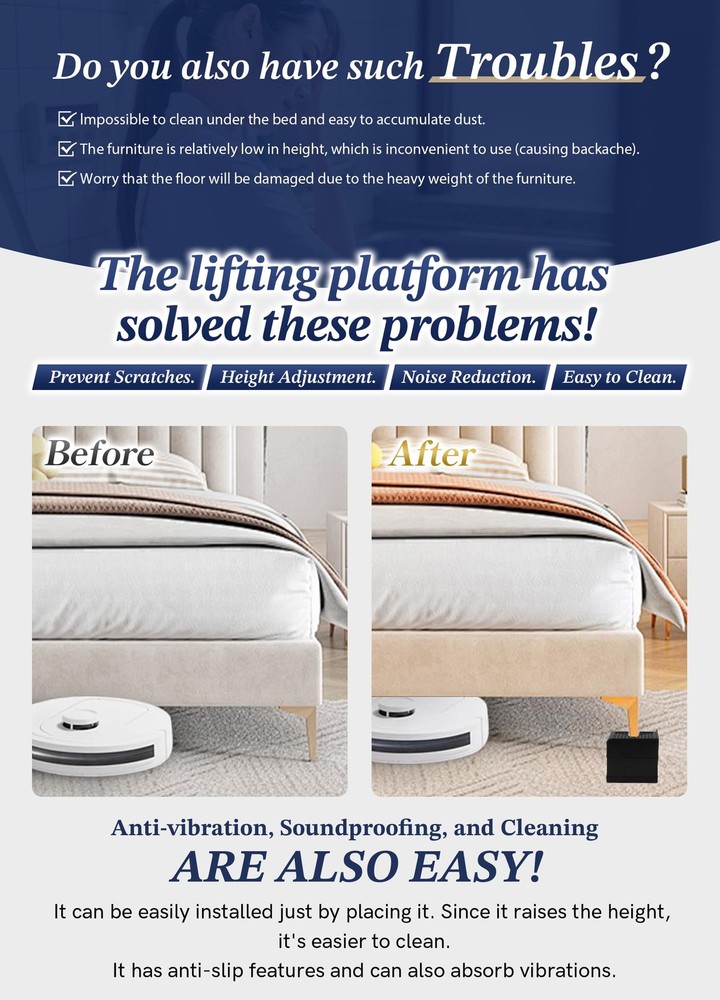 Bed Risers Furniture Risers Heavy-Duty Rectangular Adjustable Block Lift to 3...