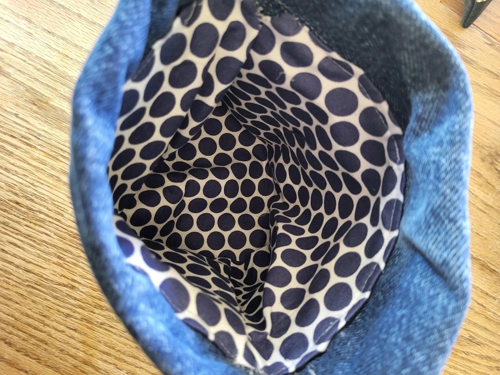 Denim, drawstring Sock Sack, Drawstring bag,small project bag, small storage bag