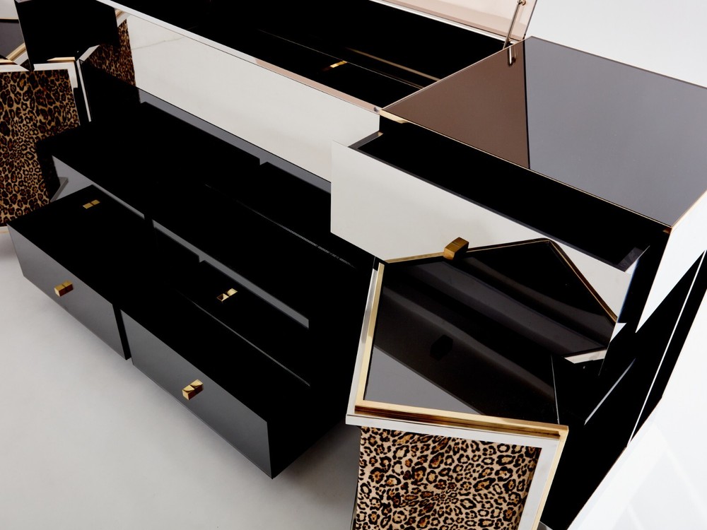 Michel Pigneres brass mirrored leopard bar sideboard 1969