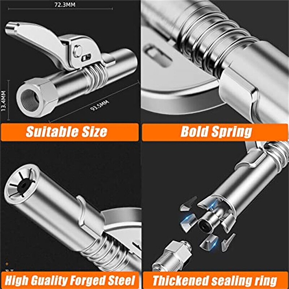 2-Pack Grease Gun Coupler High-Pressure Quick Release Lock Oil Injection Nozzles