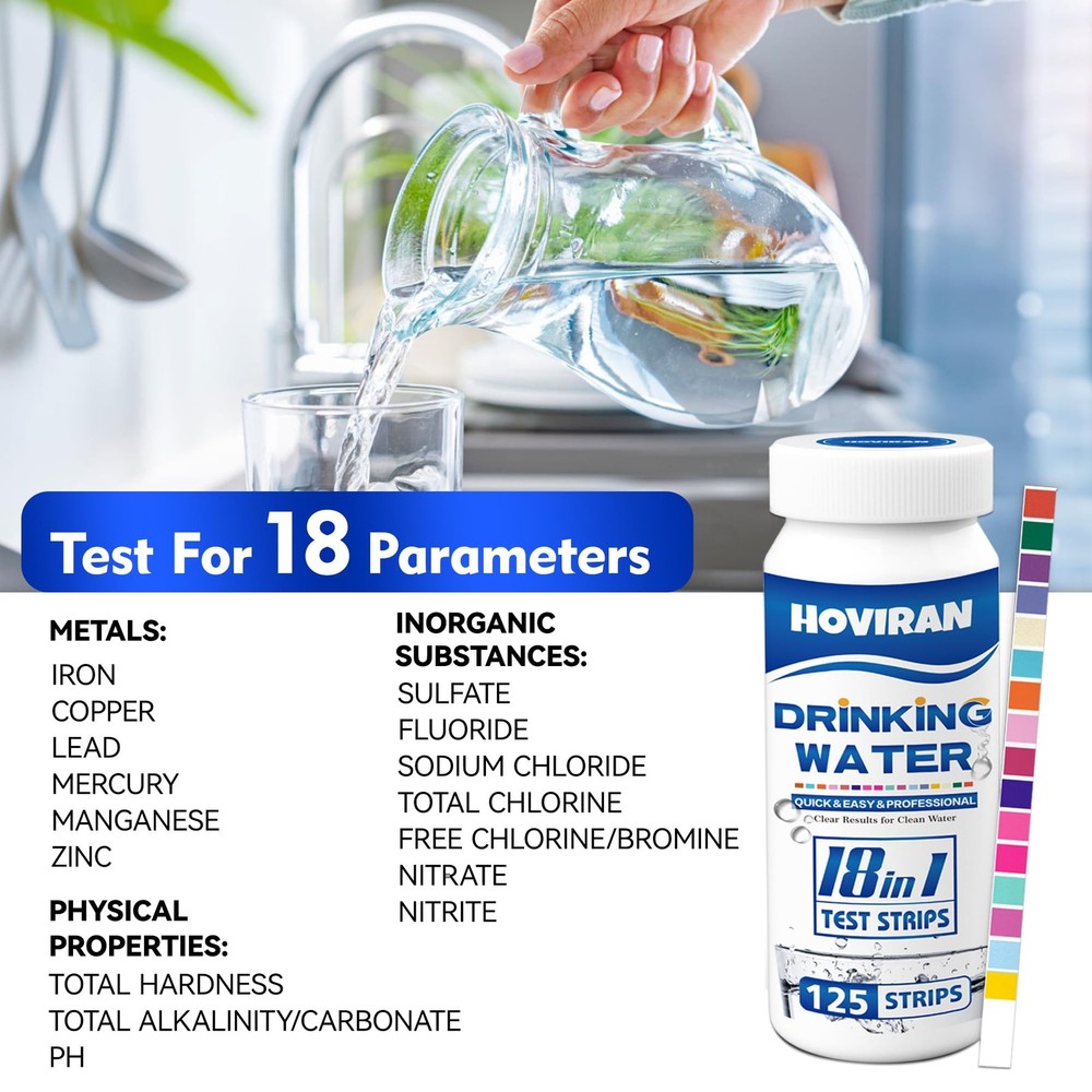 125 Ct Drinking Water Test Strips - Home, Well Water Testing Kit for Lead, Hardn