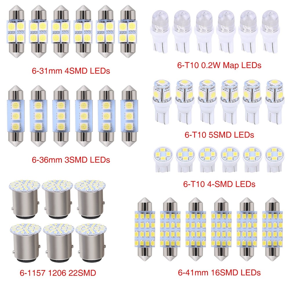 42PCS Car Interior Combo LED Map Dome Door Trunk License Plate Light Bulbs White