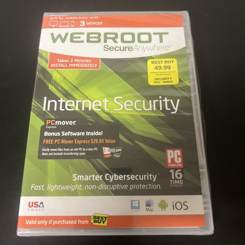 Webroot Secure Anywhere Internet Security 3 Devices PC MAC Mobile Sealed New