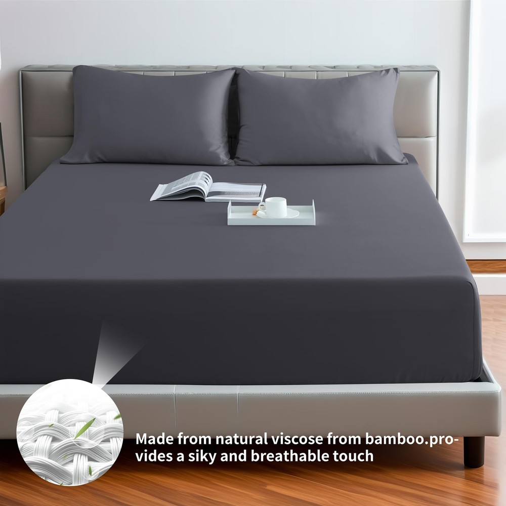 Bamboo Viscose Fitted Sheet Queen Size Only, 400 Thread Count, 8-16" Deep Poc...