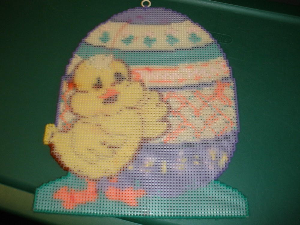 Finished Plastic Canvas Wall Decor Easter Egg & Chick 10.5"x12.5"