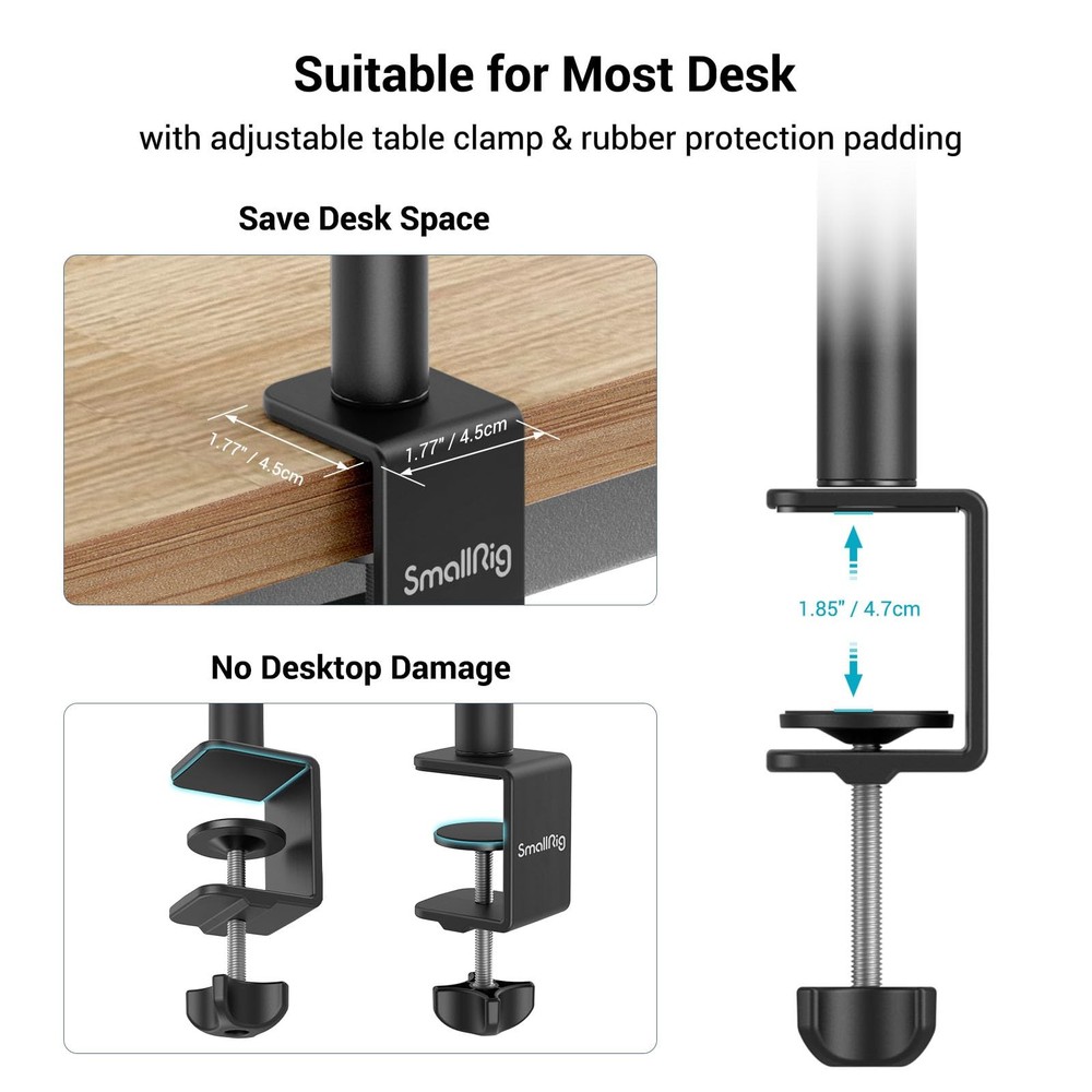 SmallRig Camera Desk Mount Table Stand, Adjustable Light Stand 15"-35", Black