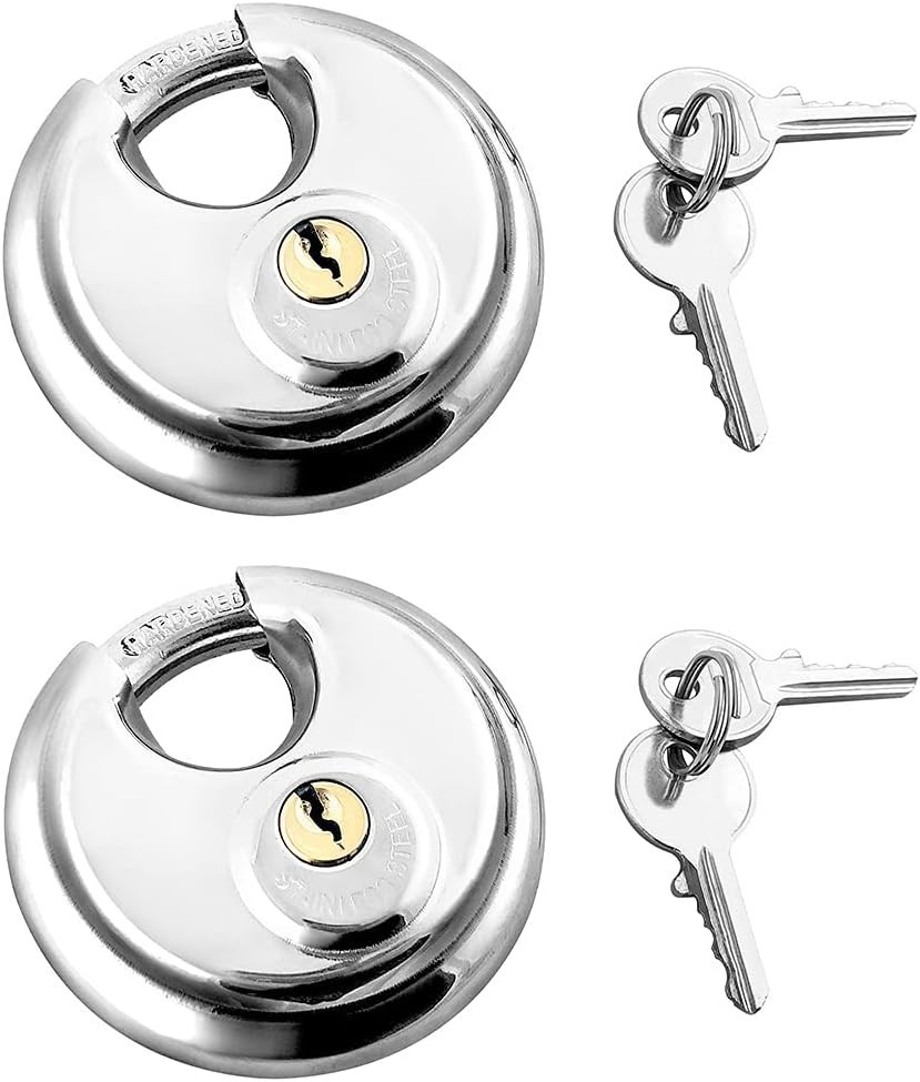 Disc Locks, 2 Pack Heavy Duty Steel Keyed Padlock Disc Storage Locks for Storage