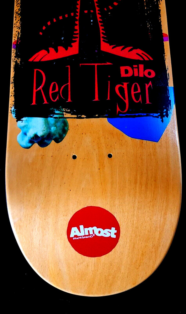 John Dilo Signed Red Tiger x Almost Autograph Skateboard Auto 8.125" Deck