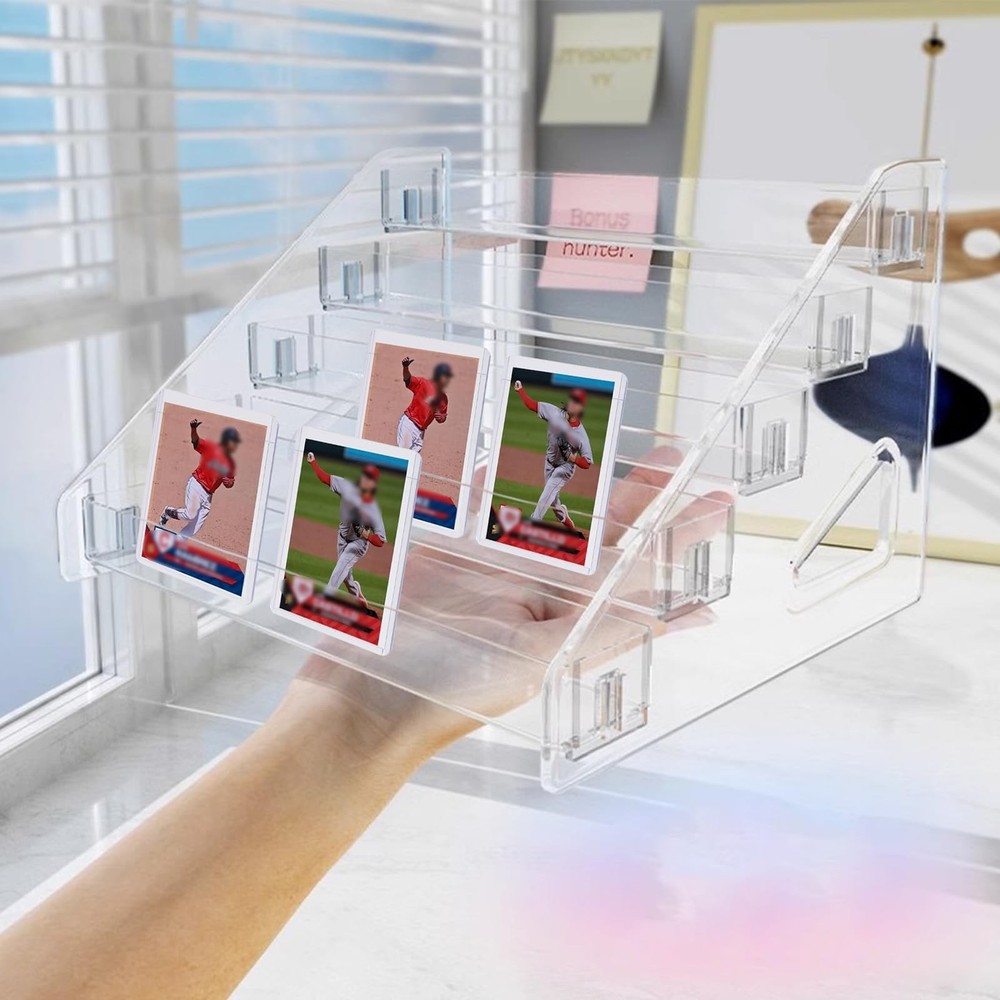 5-Tiered Trading Card Display Holder, Clear Plastic Tabletop Display Rack for...