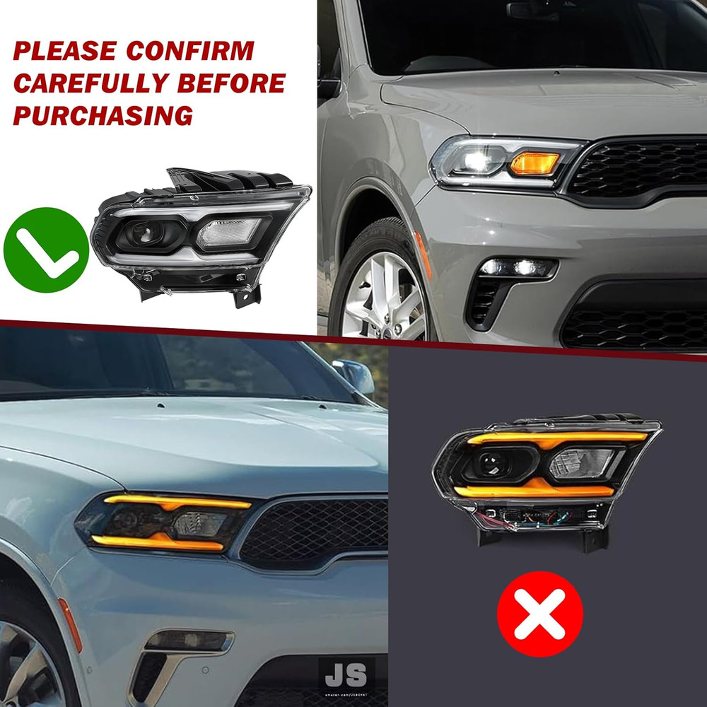 Right Passenger Side Headlight Assembly Fit for 2021-2024 Dodge Durango Black Be