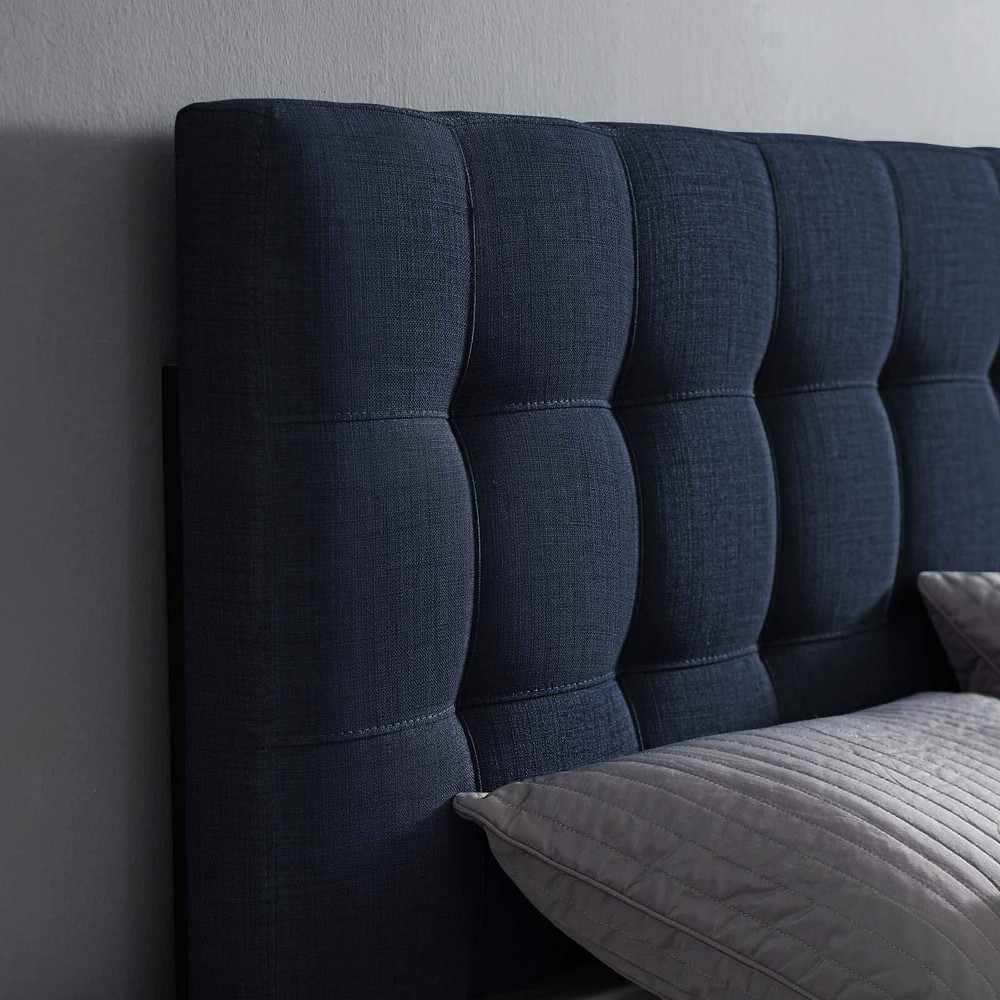 Navy Upholstered Full Headboard Tufted Adjustable Height Elegant Design