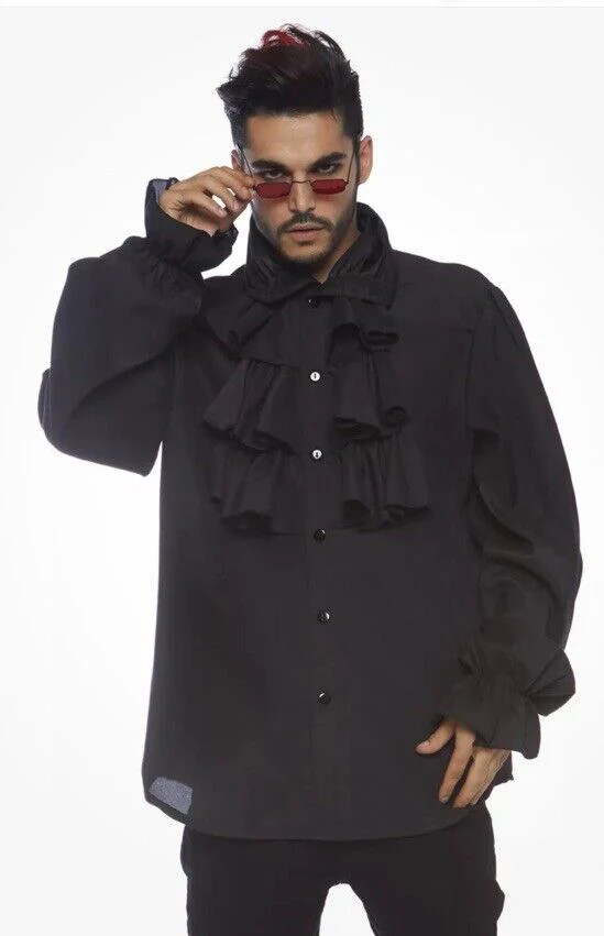Leg Avenue Ruffle Front Shirt, Black, Medium